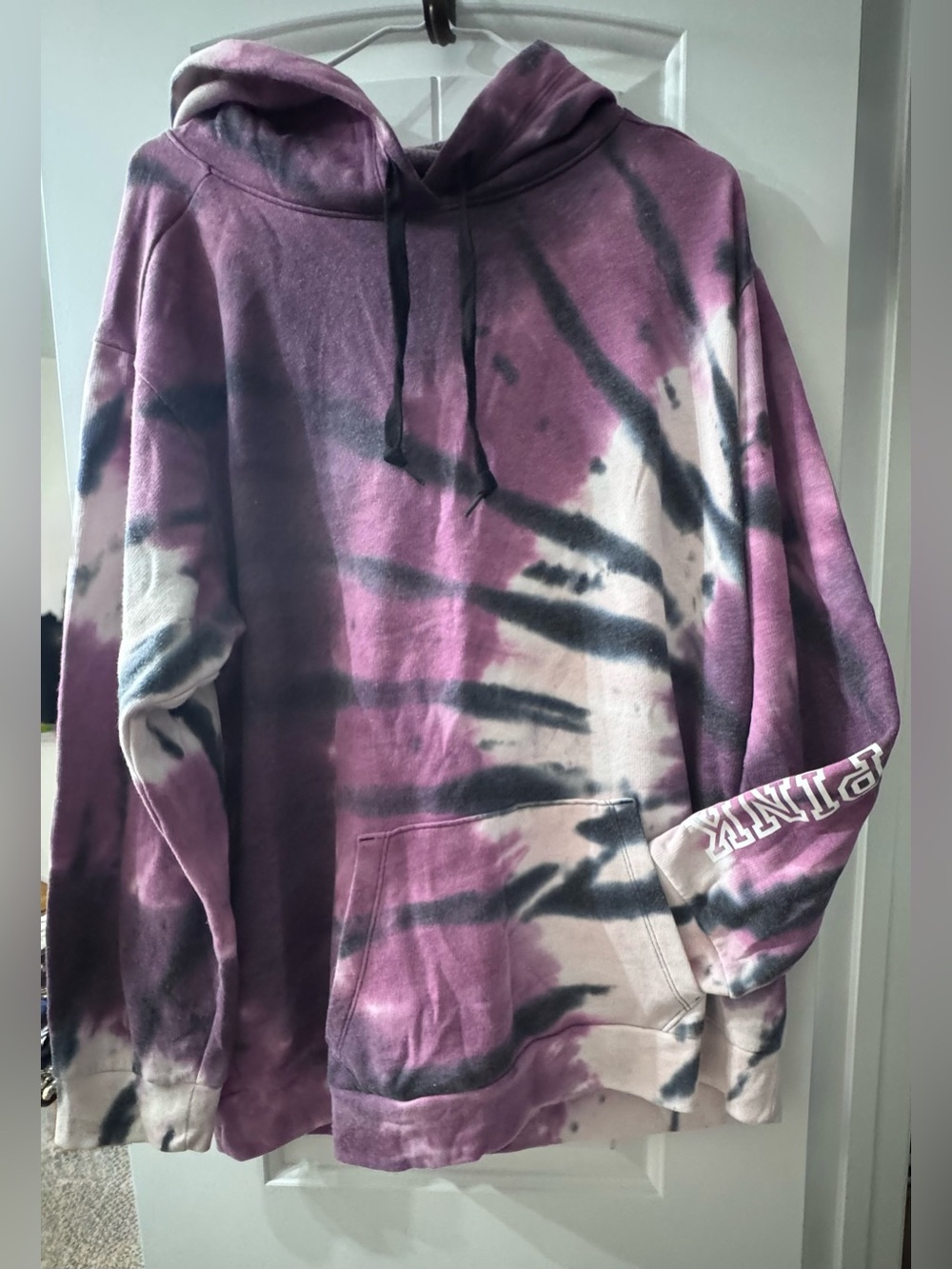 PINK Victoria's Secret Purple and Black Tie-Dye Hoodie